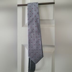 Mulberry Company Necktie- Grey Silk With Red & Green Pattern
